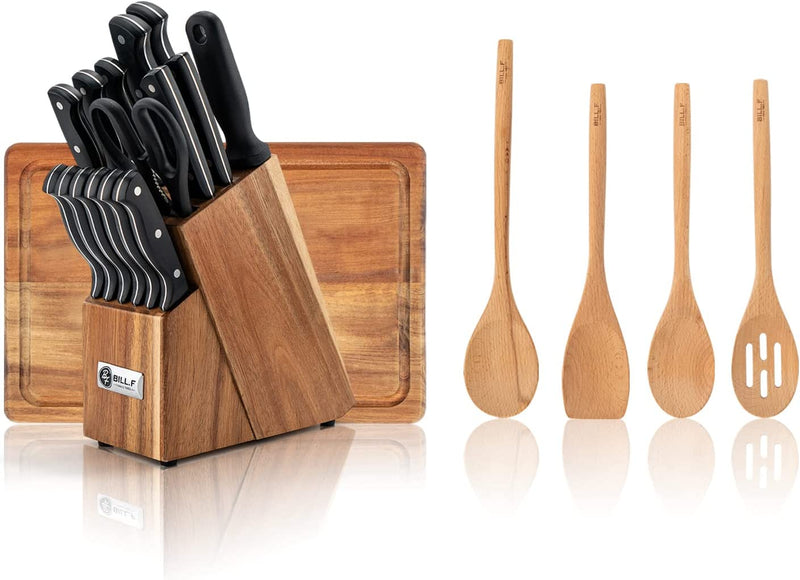 Knife Sets for Kitchen with Block, BILL.F 18 Pieces Set of Knives for Kitchen with Block and Sharpener, Stainless Steel Knife Set with Steak Knives Set of 8 and Scissors Chef Knife Professional Home & Garden > Kitchen & Dining > Kitchen Tools & Utensils > Kitchen Knives BILL.F 21 Pieces  