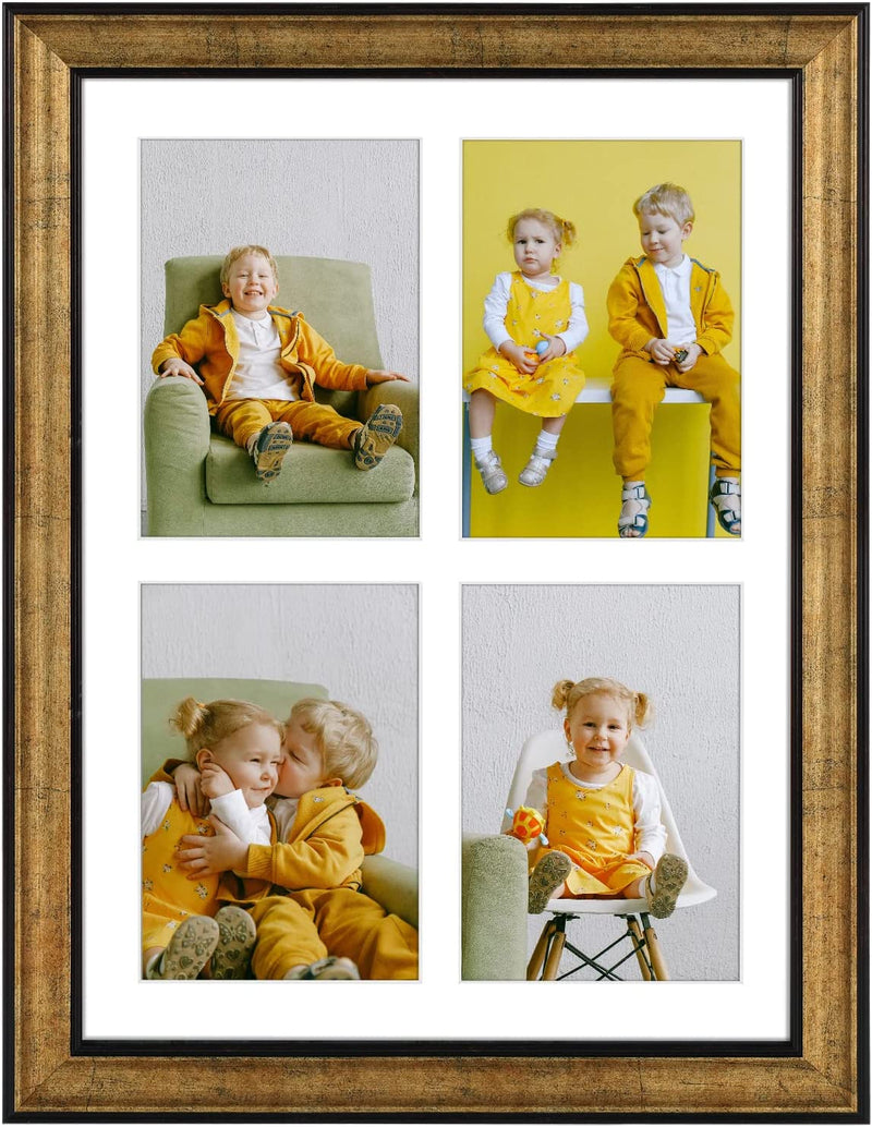 Golden State Art, 12X16 Collage Picture Frame - White Mat for 4-5X7 Photos - Real Glass - Landscape/Portrait Wall Display - Home Decor - Gift for Families, Students, Friends - Black Trim Gold Home & Garden > Decor > Picture Frames Golden State Art Antique Gold Four 5x7 Openings 