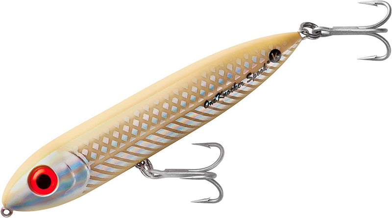 Heddon One Knocker Spook Topwater Fishing Lure for Saltwater and Freshwater, 4 1/2 Inch, 3/4 Ounce Sporting Goods > Outdoor Recreation > Fishing > Fishing Tackle > Fishing Baits & Lures Pradco Outdoor Brands Bone/Silver  