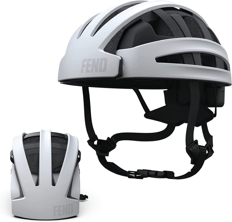 FEND One Foldable Bike Helmet - Adult Mens and Womens Bike Helmet - Safety Certified for Bicycle Road Bike Scooter Cycling Commuter Helmet Sporting Goods > Outdoor Recreation > Cycling > Cycling Apparel & Accessories > Bicycle Helmets Fend Helmet Matte White Medium/Large 