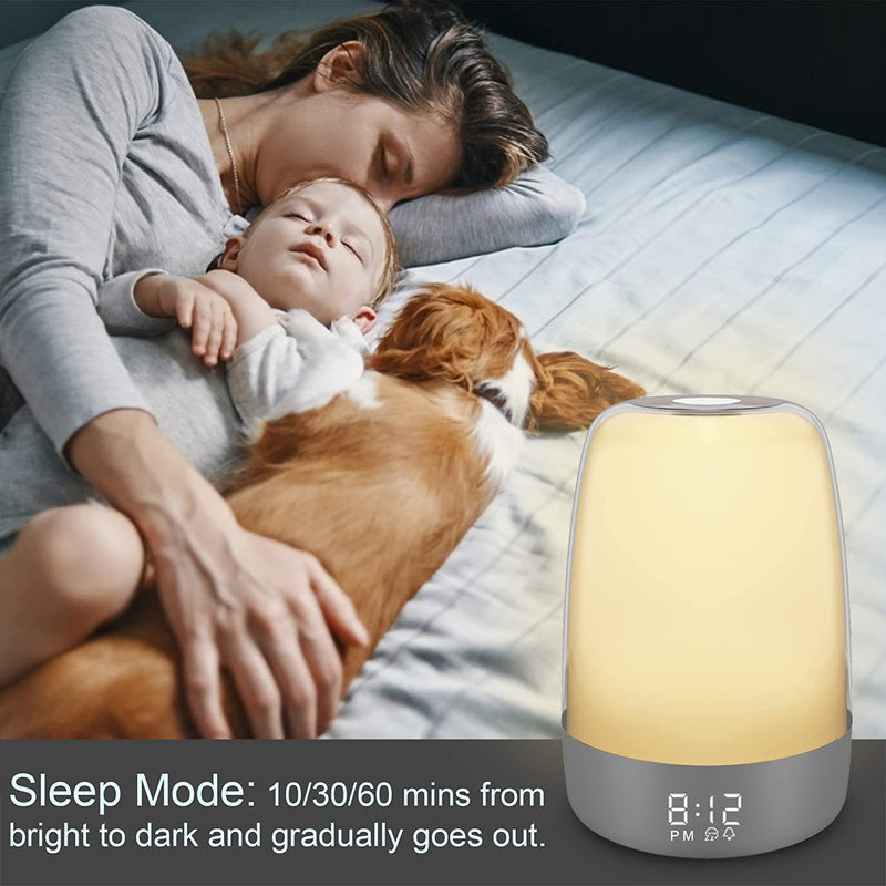 Touch Wake up Night Light with Alarm Clock , Vicsoon Dimmable Warm White Small Bedside Lamp with Sleep Aid Snooze Timer, RGB Color Ambient Nightstand Night, for Kids,Bedroom, Breastfeeding