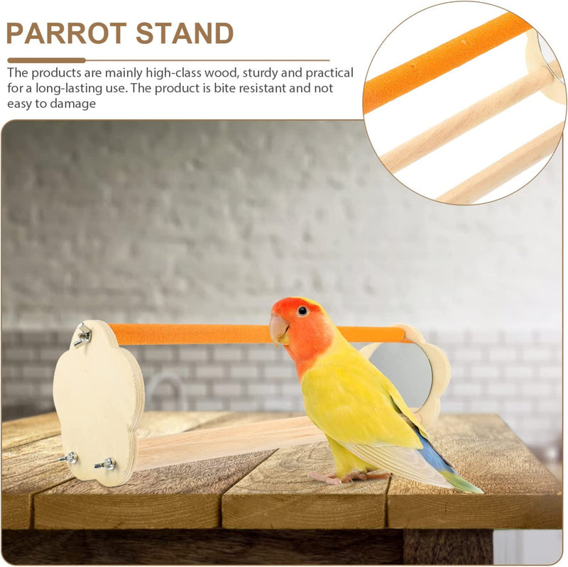 POPETPOP Wooden Bird Perch with Mirror Chicken Roosting Perch for Cockatiels Conure Lovebirds Budgies Parakeet Cockatoo Canary Hens Cage Accessories