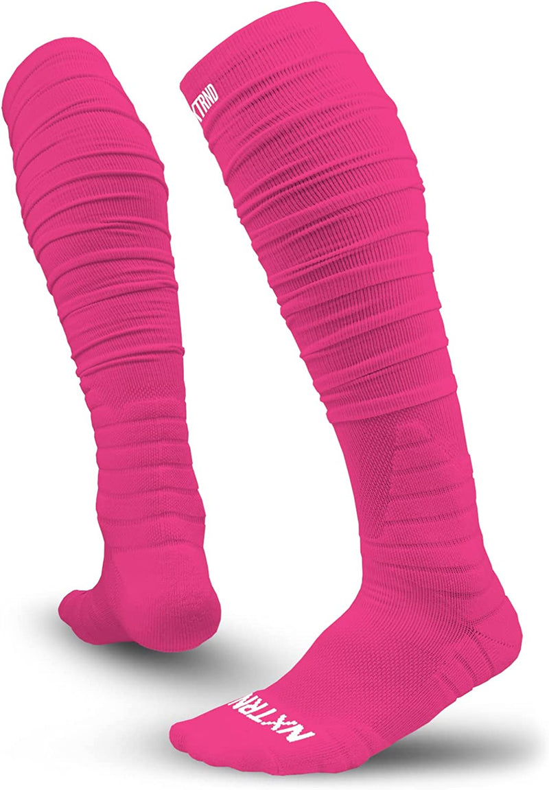 Nxtrnd XTD Scrunch Football Socks, Extra Long Padded Sports Socks for Men & Boys Sporting Goods > Outdoor Recreation > Winter Sports & Activities NXT NXTRND Pink Large 