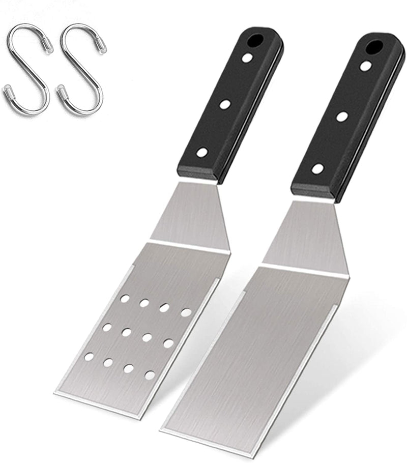 Leonyo Metal Spatula Set of 2, Stainless Steel Griddle Turner Spatula for Flat Top Grilling Flipping Cooking Hamburger BBQ Teppanyaki, Grill Accessories Tool for Smash Burgers, Pancake, Wood Handle Home & Garden > Kitchen & Dining > Kitchen Tools & Utensils Leonyo Plastic Handle, Small Spatula x 2  