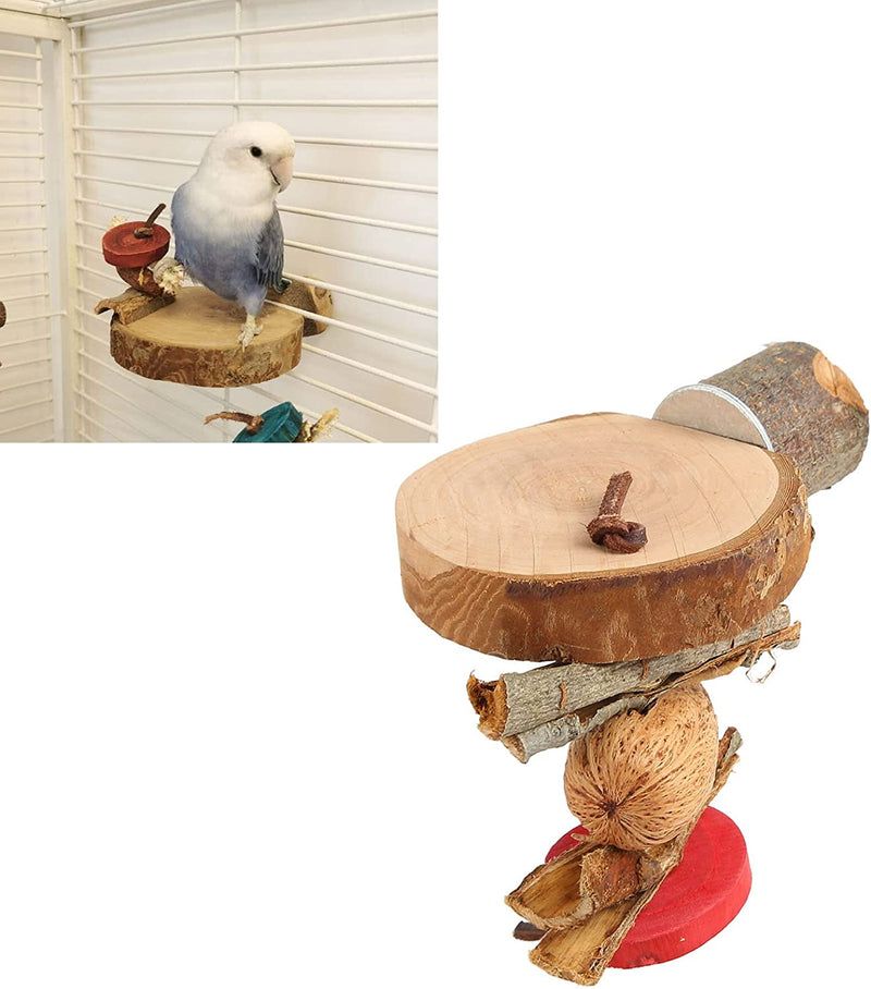 Jeanoko Wooden Bird Stand Platform, Bite Resistant Edible Coloring Nutritious Safe Bird Cage Perch Platform for Birds(S)