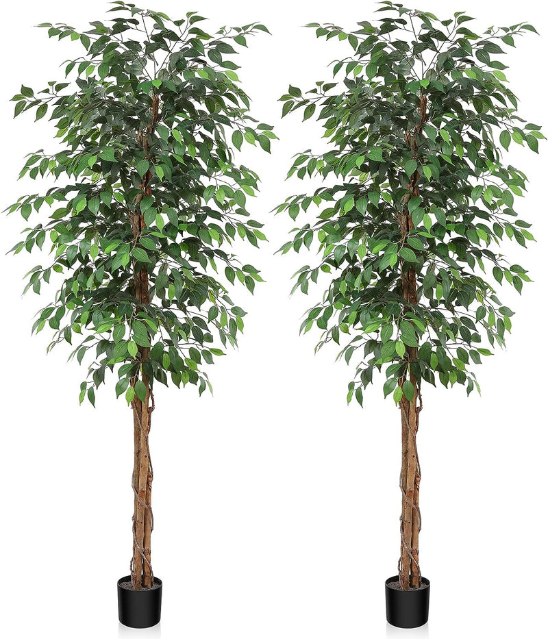 OAKRED 7FT Silk Artificial Ficus Tree with Realistic Leaves and Natural Trunk Fake Plants Tall Fake Tree Faux Ficus Tree for Office House Living Room Home Decor Indoor Outdoor,Set of 1  OAKRED 2 7 Ft 