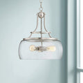 Charleston Painted Bronze Iron Pendant Chandelier 16" Wide Rustic Farmhouse Clear Glass Shade LED 3-Light Dining Room House Foyer Entryway Kitchen Bedroom Living Room Ceilings - Franklin Iron Works Home & Garden > Lighting > Lighting Fixtures > Chandeliers Franklin Iron Works Silver  