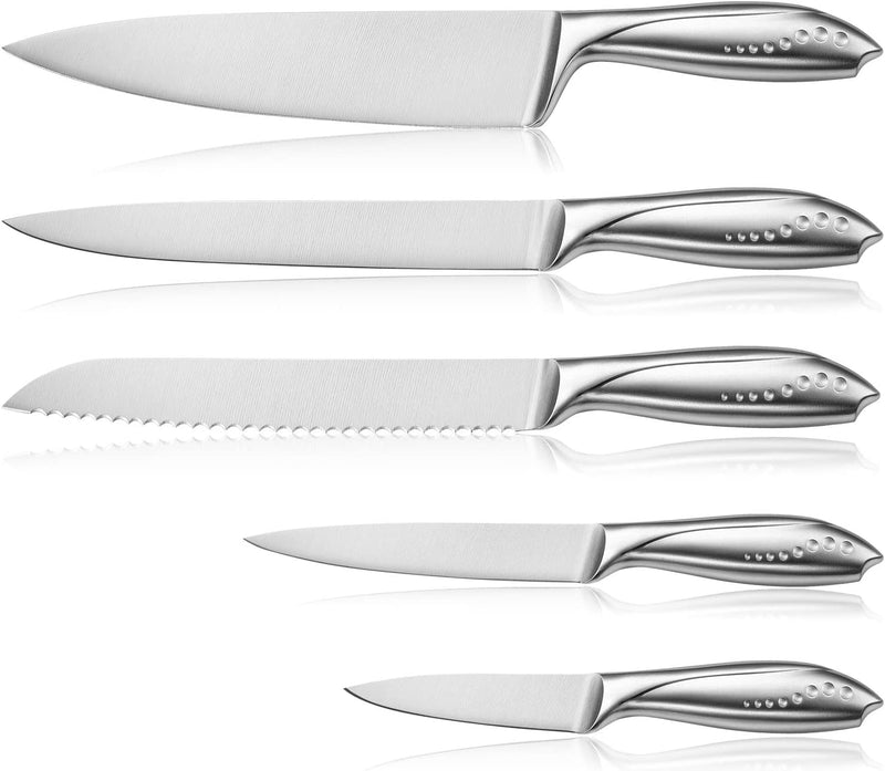 Kitchen Knife Set 5 Piece WELLSTAR, Razor Sharp German Stainless Steel Blade and Comfortable Handle with Rainbow Titanium Coated, Chef Carving Bread Utility Paring for Cutting and Peeling, Gift Box Home & Garden > Kitchen & Dining > Kitchen Tools & Utensils > Kitchen Knives WELLSTAR Silver  