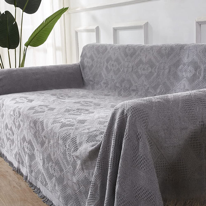Rose Home Fashion Cotton Couch Cover Functional Sofa Covers Geometrical Woven Couch Cover Blanket Light Grey Couch Covers for 3 Cushion Couch (Large, 3 Seats) Home & Garden > Decor > Chair & Sofa Cushions Rose Home Fashion   