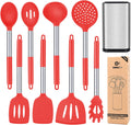Silicone Cooking Utensil Set, 8Pcs Non-Stick Cookware with Stainless Steel Handle, BPA Free Heat Resistant Kitchen Tools with Spatulas, Turners, Spoons, Skimmer and Pasta Fork Home & Garden > Kitchen & Dining > Kitchen Tools & Utensils BUNDLEPRO Red  