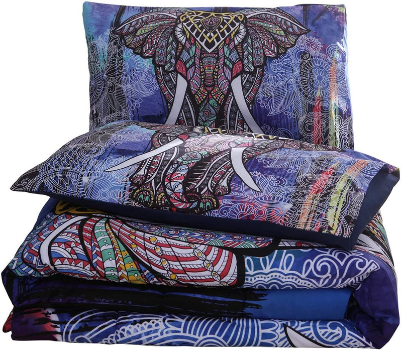 NTBED Bohemian Elephant Comforter Set Queen 3-Pieces Microfiber Exotic Printed Bedding Boho Mandala Printed Quilt Sets , Multi