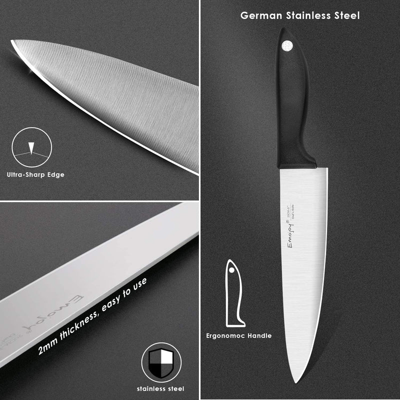 Knife Set 15-Piece Kitchen Knife Set with Sharpener Wooden Block and Serrated Steak Knives,Emojoy Germany High Carbon Stainless Steel Knife Block Set,Black