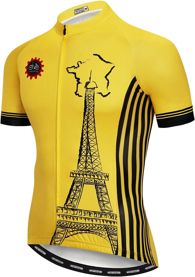 Cycling Jersey Men Full Zip Bike Shirt Racing Top Bicycle Clothing Sporting Goods > Outdoor Recreation > Cycling > Cycling Apparel & Accessories Weimostar Yellow Tag M(Chest 33-36"） 