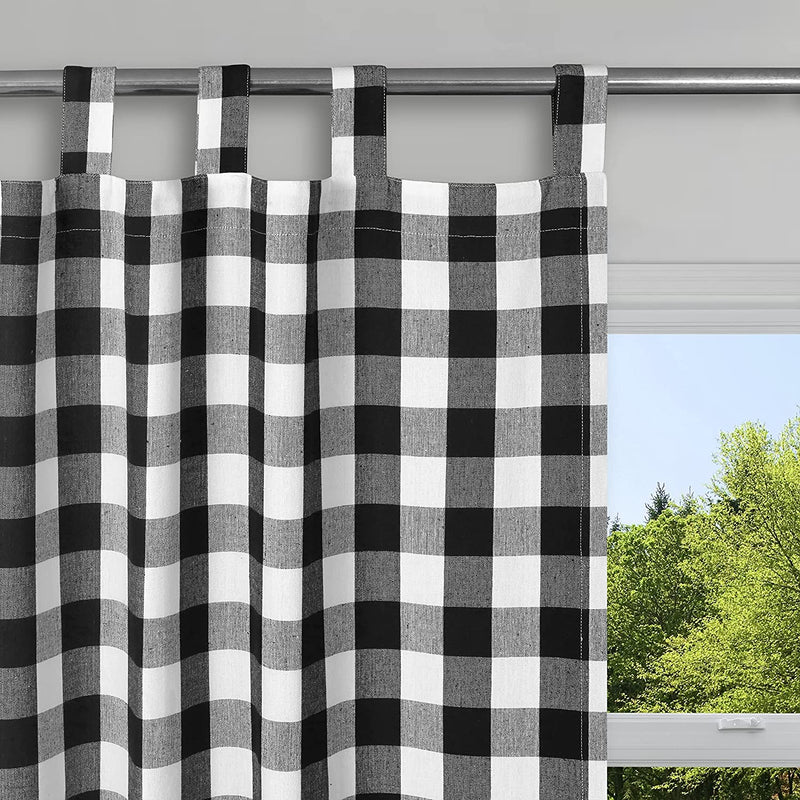 Farmhouse Curtain in Gingham Plaid Check Fabric 50X84 Black & White,Cotton Curtains, 2 Panels Curtain,Tab Top Curtains, Room Darkening Drapes, Curtains for Bedroom, Curtains for Living Room, Set of 2