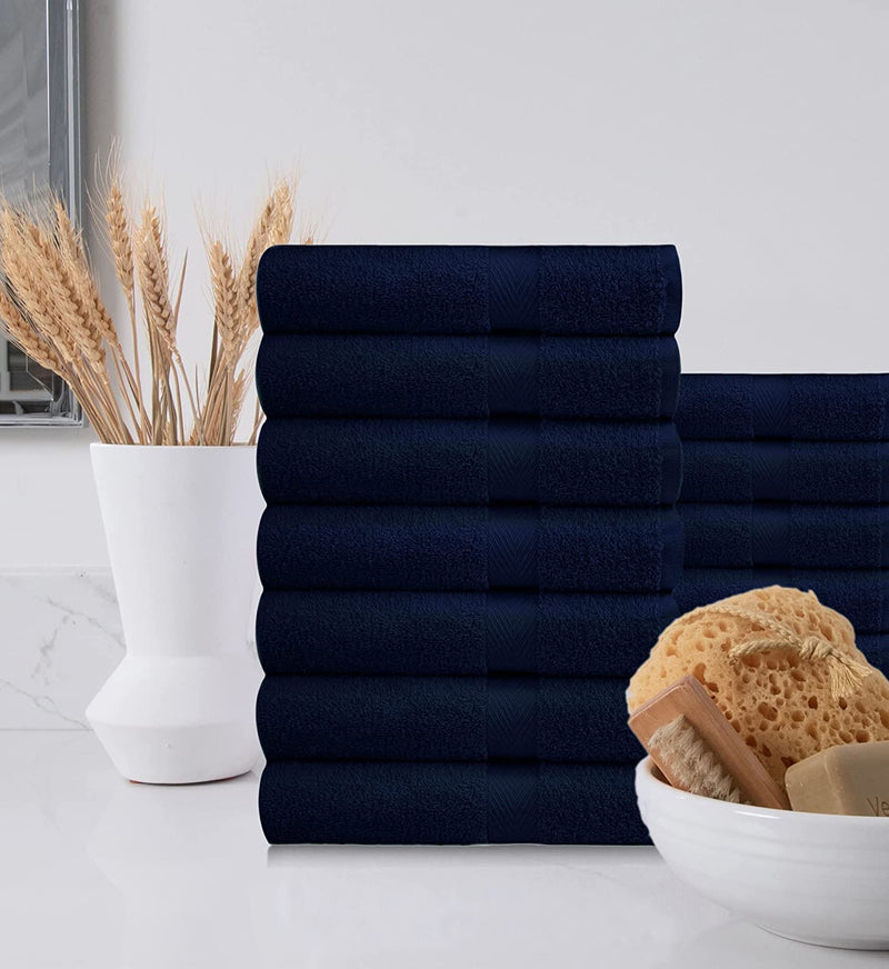 COTTON CRAFT Simplicity Washcloth Set -28 Pack 12X12- 100% Cotton Face Body Baby Washcloths - Quick Dry Lightweight Absorbent Soft Everyday Luxury Hotel Spa Gym Pool Camp Travel Dorm Easy Care - Navy Home & Garden > Linens & Bedding > Towels COTTON CRAFT   