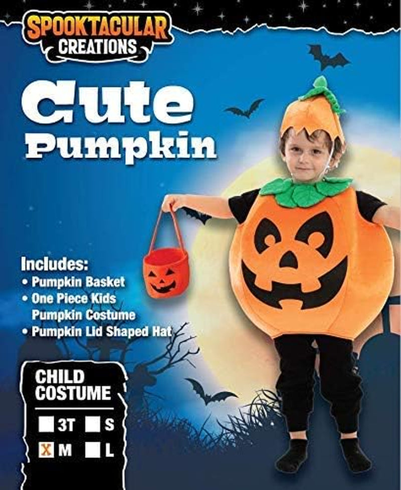 Spooktacular Creations Child Unisex Pumpkin Costume with Toy Basket for Kids Toddler Halloween Dress Up, Pumpkin Themed Party