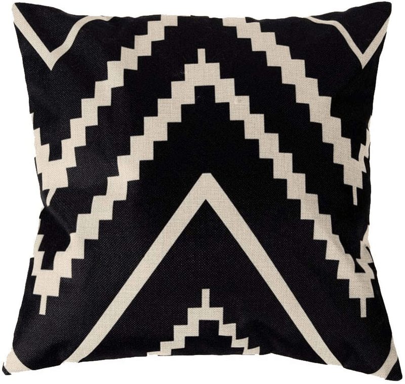 7COLORROOM Modern Geometry Style Throw Pillow Covers Black&Beige Stripes Cotton Linen Square Home Decorative Cushion Cover Pillowcase 18”×18”,2Pack for Sofa,Couch,Bed Home & Garden > Decor > Chair & Sofa Cushions 7COLORROOM   