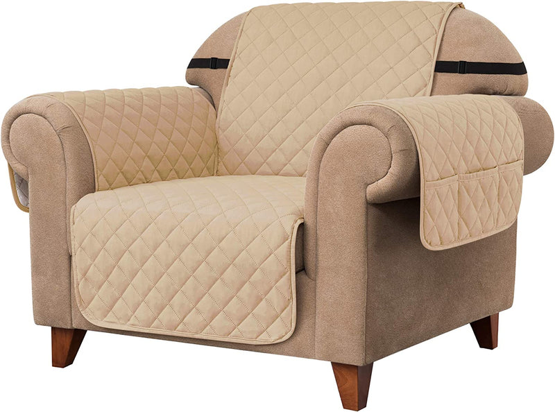 Ouka Reversible Slipcover, Quilted Sofa Cover with Elastic Strap, Soft Furniture Protector for Pets and Kids(Khaki, Oversize Sofa) Home & Garden > Decor > Chair & Sofa Cushions Ouka Khaki Chair 