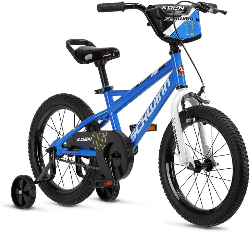 Schwinn Koen & Elm Toddler and Kids Bike, 16-Inch Wheels, Training Wheels Included, Blue & Thrasher Bike Helmet, Lightweight Microshell Design, Child, Blue
