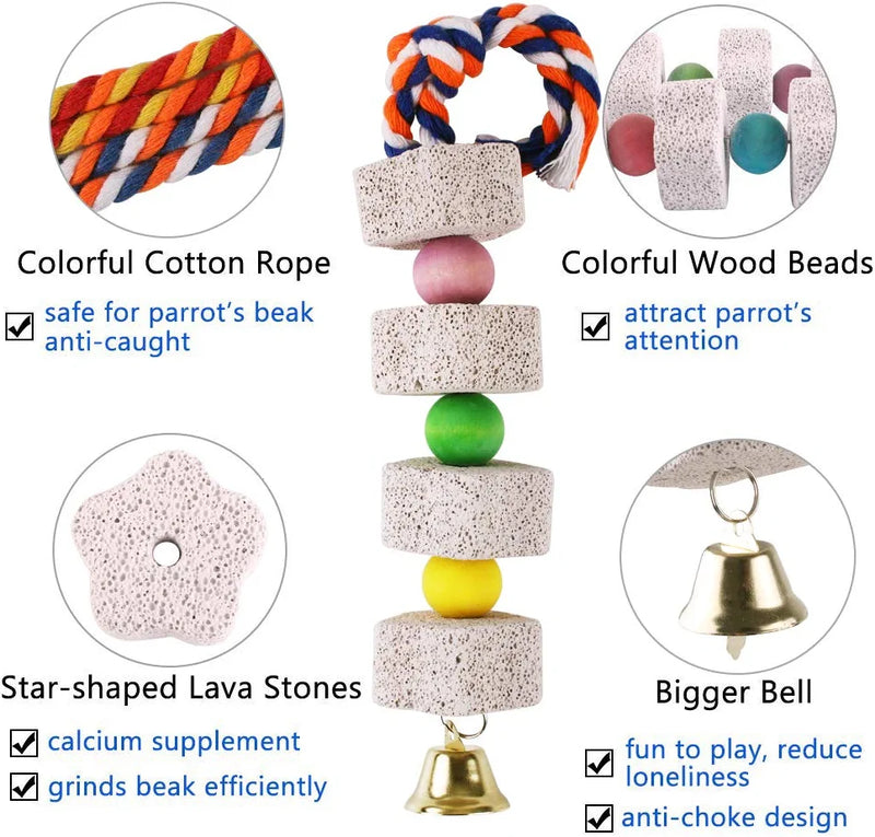 Unibene Parrot Chewing Toy, Bird Beak Grinding Stone with Bell, Lava Block Calcium Supplement Food for African Greys Conure Eclectus Budgies Parakeet Cockatiel Hamster Chinchilla Rabbit, 2 Pack Animals & Pet Supplies > Pet Supplies > Bird Supplies > Bird Toys Unibene   