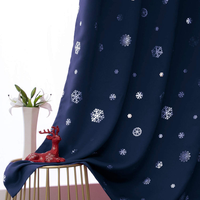 LORDTEX Snowflake Foil Print Christmas Curtains for Living Room and Bedroom - Thermal Insulated Blackout Curtains, Noise Reducing Window Drapes, 52 X 63 Inches Long, Dark Grey, Set of 2 Curtain Panels Home & Garden > Decor > Window Treatments > Curtains & Drapes LORDTEX Navy 52 x 95 inch 