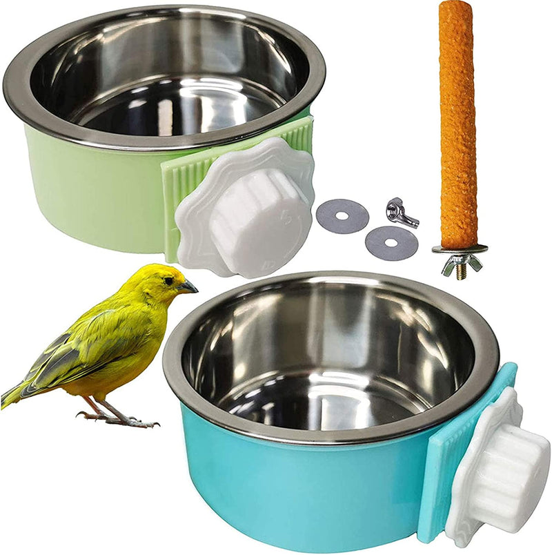 Bird Feeding Dish Cups Parrot Removable Stainless Steel Bowl Perch Stand Platform Pet Food Water Feeder Cage Accessories 1 Pcs Bird Stand Toy for Parakeet Conure Cockatiels Lovebirds Budgie Chinchilla