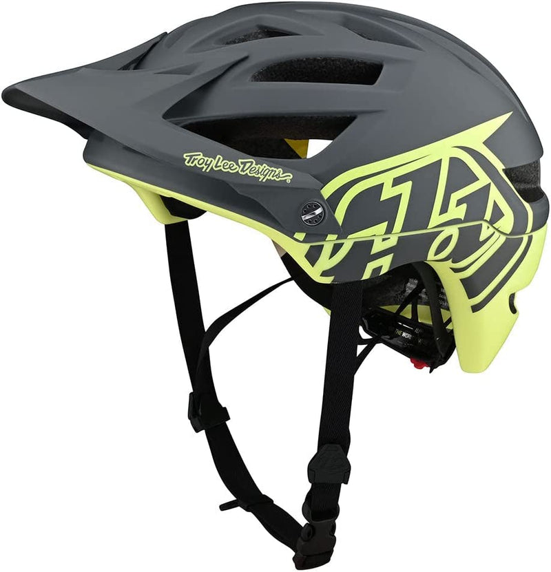 Troy Lee Designs Adult | All Mountain | Mountain Bike | A1 Classic Helmet with MIPS Sporting Goods > Outdoor Recreation > Cycling > Cycling Apparel & Accessories > Bicycle Helmets Troy Lee Designs Classic Gray / Yellow Medium/Large 