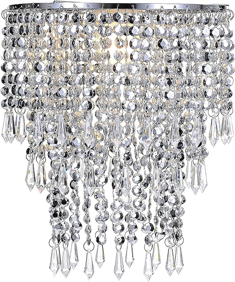 Waneway Acrylic Chandelier Shade, Ceiling Light Shade Beaded Pendant Lampshade with Crystal Beads and Chrome Frame for Bedroom, Wedding or Party Decoration, Diameter 8.7 Inches, 3 Tiers, Clear Home & Garden > Lighting > Lighting Fixtures > Chandeliers Waneway Silver  