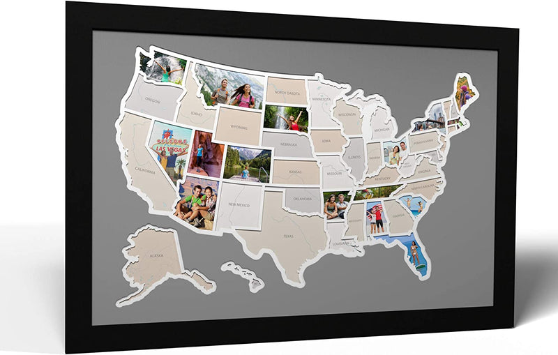 Thunder Bunny Labs 50 States USA Photo Map - Frame Optional - Made in America (Driftwood, Black Frame) Home & Garden > Decor > Picture Frames Thunder Bunny Labs Driftwood Black Frame 