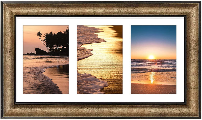 Golden State Art, 12X16 Collage Picture Frame - White Mat for 4-5X7 Photos - Real Glass - Landscape/Portrait Wall Display - Home Decor - Gift for Families, Students, Friends - Black Trim Gold Home & Garden > Decor > Picture Frames Golden State Art Antique Gold Three 4x6 Openings 