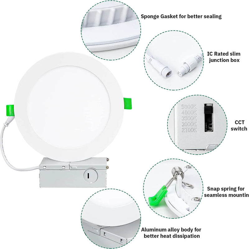 Sokopy 12 Pack 6 Inch 5CCT Ultra-Thin LED Recessed Ceiling Light with Junction Box, 2700K/3000K/3500K/4000K/5000K Selectable, 1050LM Dimmable Can-Killer Downlight, 12W Eqv 100W, ETL and Energy Star Home & Garden > Lighting > Flood & Spot Lights Enshi Yunfa Keji Youxiangongsi   