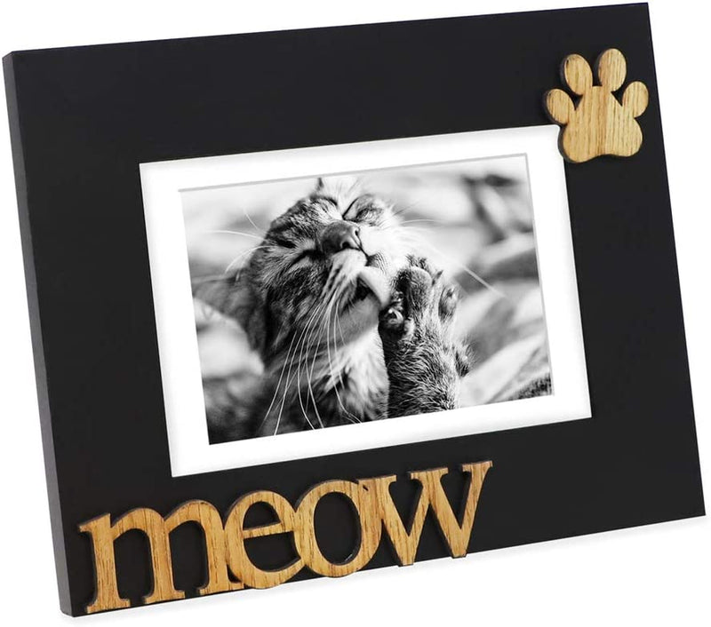Isaac Jacobs White Wood Sentiments Cat “Meow” Picture Frame, 4X6 Inch, Photo Gift for Pet Cat, Kitten, Display on Tabletop, Desk (White, 4X6) Home & Garden > Decor > Picture Frames Isaac Jacobs International Black 5x7 (Matted 4x6) 