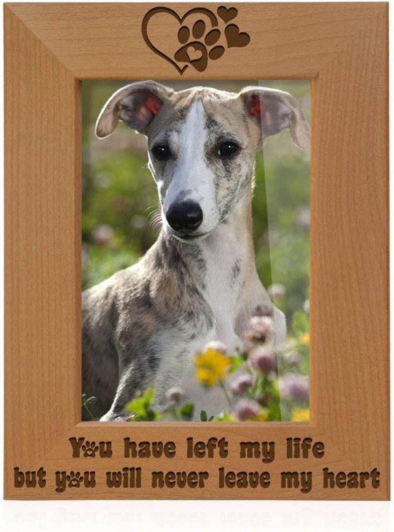 KATE POSH You Have Left My Life, but You Will Never Leave My Heart Natural Wood Engraved Picture Frame, Paw Prints on My Heart Memorial Gifts for Cat or Dog, Pet Sympathy Memory Gift (5X7 Vertical) Home & Garden > Decor > Picture Frames Kate Posh 5x7-Vertical  