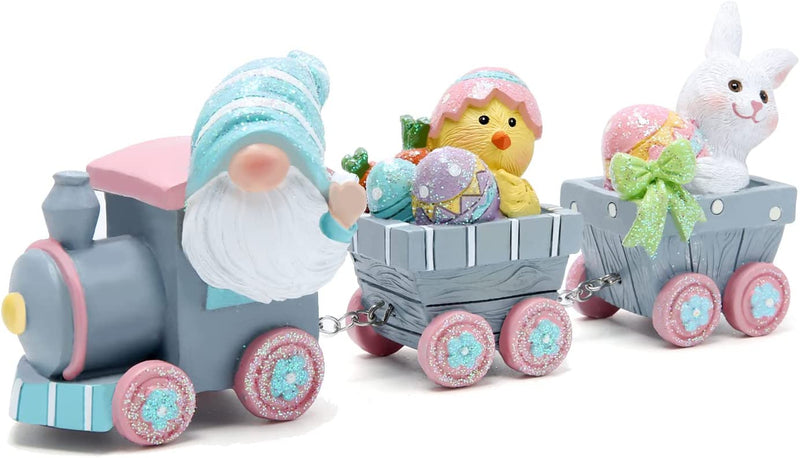 Hodao Easter Decorations Indoor Home Decor Easter Gnome Bunny Chick Small Train Figurines Spring for Table Top Centerpiece Fireplace Decor Cute Easter Decor Gift (Blue) Home & Garden > Decor > Seasonal & Holiday Decorations BOYON Blue  