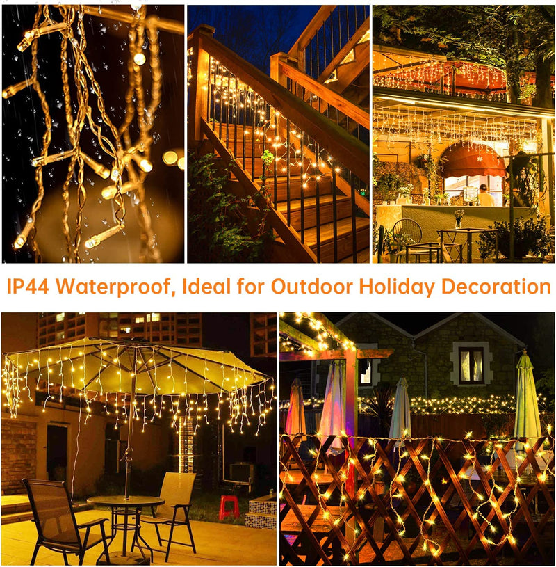 Blingstar Icicle Lights Christmas Lights Outdoor 49.2Ft 440 LED Extendable Dripping Lights 8 Mode Warm White Icecycle String Lights Cascade for Indoor outside Xmas Holiday House Decor, Clear Wire  CHANGZHOU JUTAI ELECTRONIC CO.,LTD   