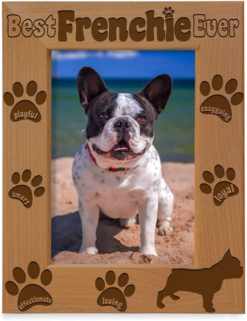 KATE POSH Best Frenchie Ever Engraved Natural Wood Picture Frame, French Bulldog Photo Frame, Pet Memorial Gifts, New Puppy Gifts, Dog Lover Gift, Paw Prints on My Heart (4X6 Vertical) Home & Garden > Decor > Picture Frames KATE POSH 4x6-Vertical  