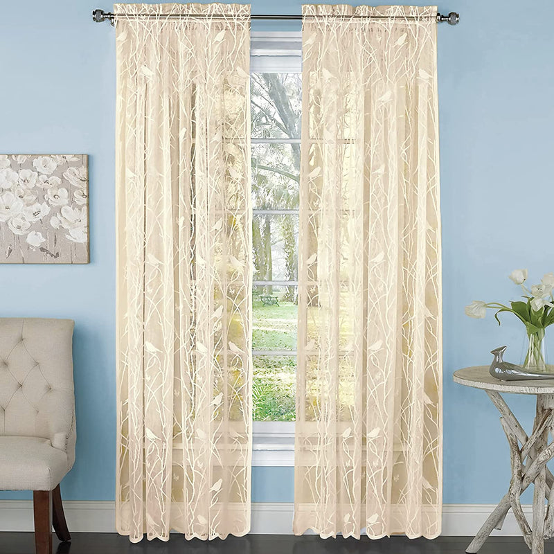 Collections Etc Songbird Rod Pocket Lace Curtain Panel with Scalloped Hem, Ivory, 56" X 84" Home & Garden > Decor > Window Treatments > Curtains & Drapes Collections Etc   