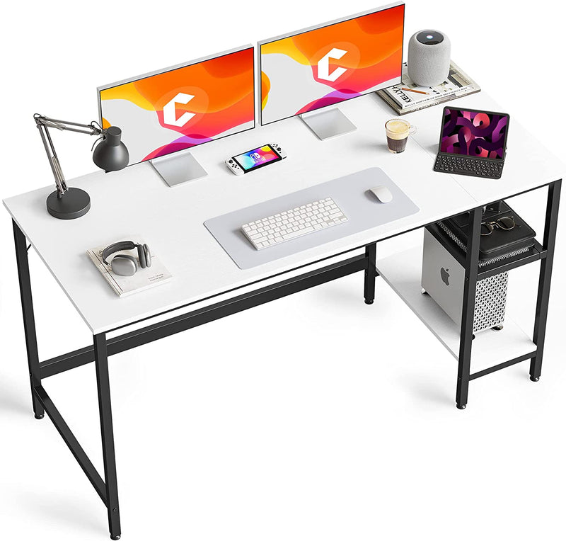 Cubicubi Computer Home Office Desk, 63 Inch Small Desk Study Writing Table with Storage Shelves, Modern Simple PC Desk with Splice Board, Black/Brown Home & Garden > Household Supplies > Storage & Organization CubiCubi White 63 inch 