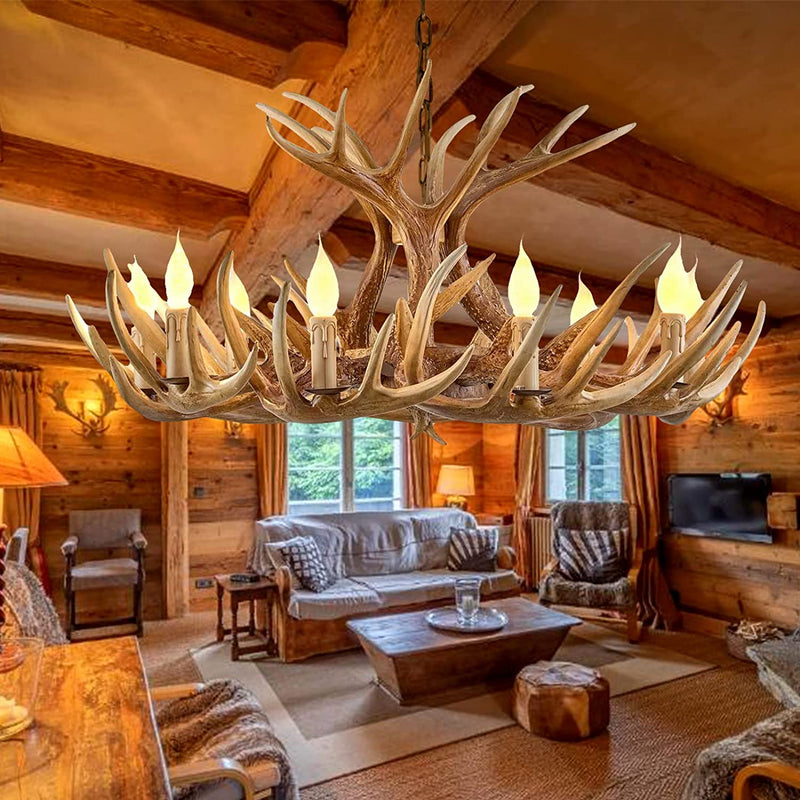 Antler Chandelier, Deer Horn Chandelier 8 Light, Double Layer Retro Farmhouse Antler Light Fixtures with E12 Base for Dining Room Kitchen, Cafe, Store Home & Garden > Lighting > Lighting Fixtures > Chandeliers AUNLPB 9 Lights+12 Arms  