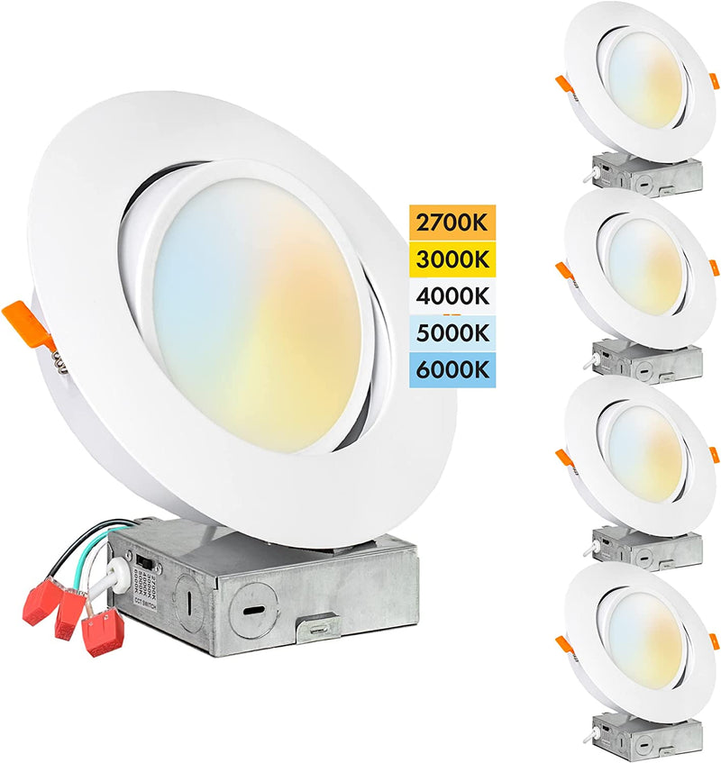 [4-Pack] PROCURU 6-Inch Gimbal Air-Tight LED 2700K-6000K Color Selectable, Rotate & Swivel Ultra-Thin Recessed Ceiling Downlight with J-Box, Dimmable, IC Rated (V6SL-GB-4P) Home & Garden > Lighting > Flood & Spot Lights PROCURU 2700k/3000k/4000k/5000k/6000k Selectable 6-Inch (4-Pack) 