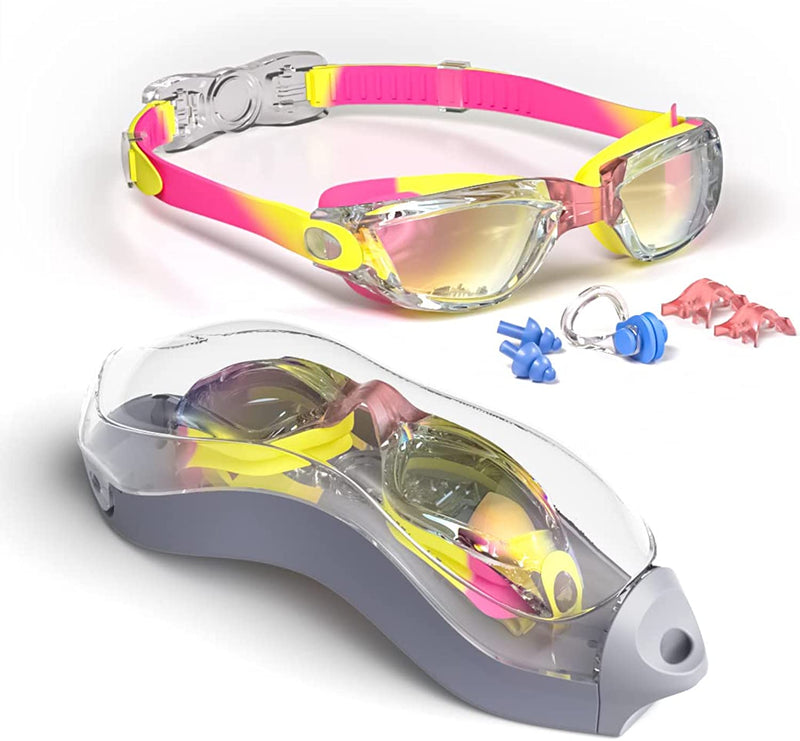 Hurdilen Kids Swim Goggles, Swimming Goggles for Kids with Nose Clip, Earplugs Sporting Goods > Outdoor Recreation > Boating & Water Sports > Swimming > Swim Goggles & Masks Hurdilen Red & Yellow  