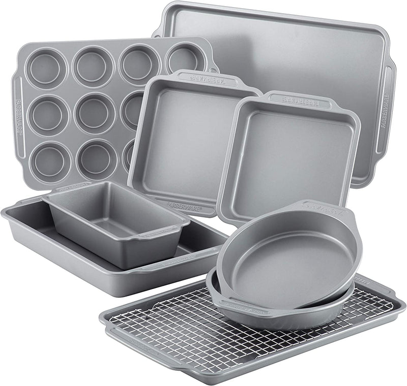 Farberware Nonstick Steel Bakeware Set with Cooling Rack, Baking Pan and Cookie Sheet Set with Nonstick Bread Pan and Cooling Grid, 10-Piece Set, Gray Home & Garden > Kitchen & Dining > Cookware & Bakeware Farberware 10 Piece  