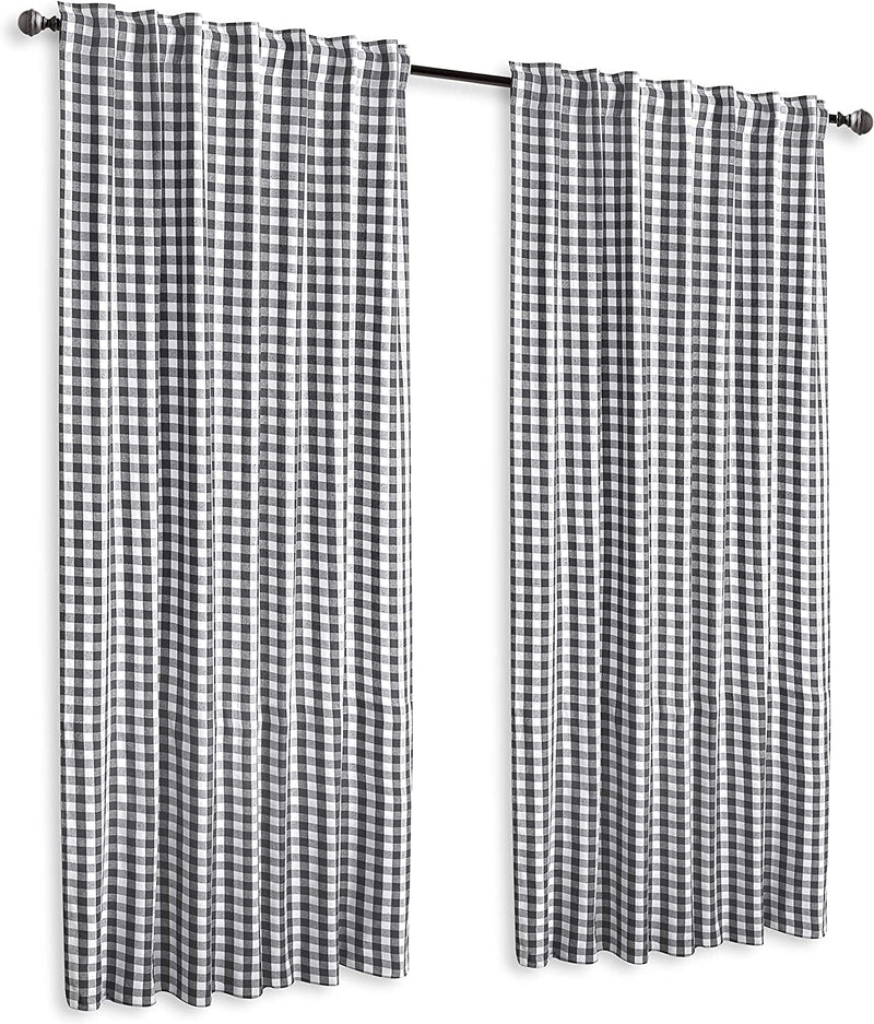 Gingham Check Window Curtain Panel, 100% Cotton, Navy/White, Cotton Curtains, 2 Panels Curtain, Tab Top Curtains, 50X96 Inches, Set of 2 Home & Garden > Decor > Window Treatments > Curtains & Drapes Ramanta Home Charcoal 50x108 