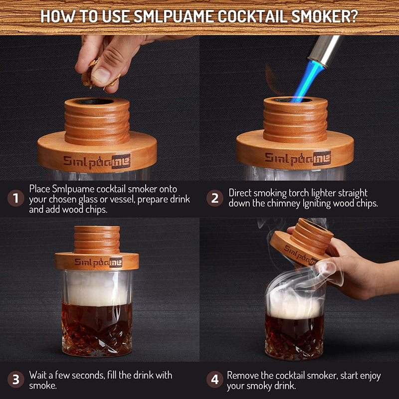 Smlpuame Cocktail Smoker Kit with Torch, Old Fashioned Bourbon Smoker Kit with Four Kinds of Wood Chips, Gift for Father, Husband, and Cocktail Lovers (No Butane) Home & Garden > Kitchen & Dining > Barware Smlpuame   