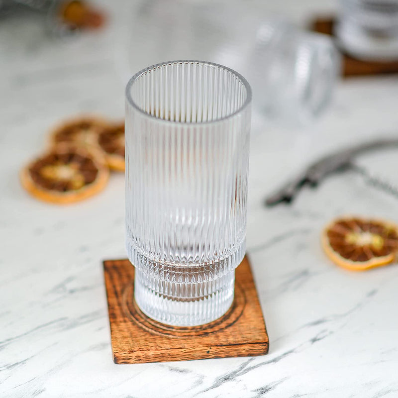 Greenline Goods Ripple Drinking Glasses - 12 Oz Modern Kitchen Glassware Set . Unique Vintage Cups for Weddings, Cocktails or Modern Bar - Set of 4