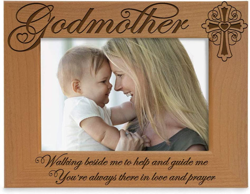 KATE POSH - Godmother Engraved Natural Wood Picture Frame, Cross Decor, Godmother Gift from Godchild, Baptism Gifts, Religious Catholic Gifts, Thank You Gifts (5" X 7" Horizontal) Home & Garden > Decor > Picture Frames KATE POSH 5x7 Horizontal (Godmother)  