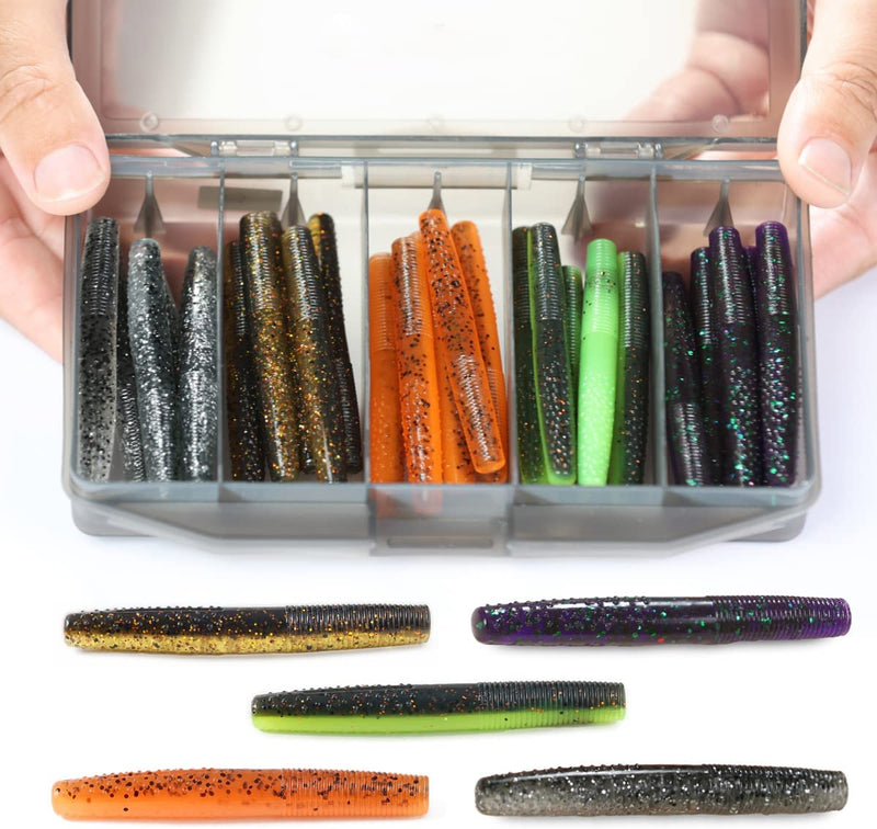 Ned Rig Baits with Jig Heads Kit,Trd Soft Plastic Worms for Bass Fishing with Ned Rig Hooks 35/44Pcs Sporting Goods > Outdoor Recreation > Fishing > Fishing Tackle > Fishing Baits & Lures OJYDOIIIY Stick Worm  