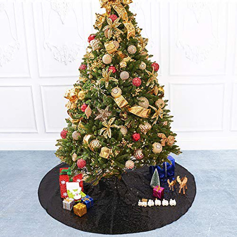 HELAKU Christmas Tree Skirt Black Tree Skirt, 48" Home & Garden > Decor > Seasonal & Holiday Decorations > Christmas Tree Skirts HELAKU   