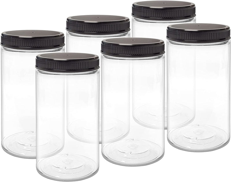 Ljdeals 32 Oz Clear Plastic Jars with Lids, Storage Containers, Wide Mouth PET Mason Jars, Pack of 6, BPA Free, Food Safe, Made in USA