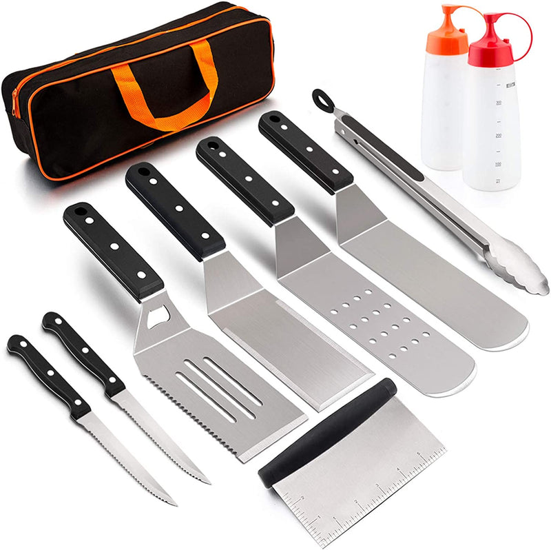 Hasteel Griddle Grill Accessories 16PCS, Metal Spatula Stainless Steel with Carrying Bag, Professional BBQ Griddle Tools Kit for All Your Grilling Needs - Teppanyaki Flat Top Cooking and Camping Home & Garden > Kitchen & Dining > Kitchen Tools & Utensils HaSteeL 11-Piece 11 